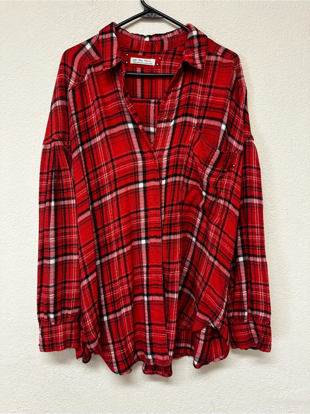 Free people Hidden Valley Buttondown Red Plaid Shacket Women's Top L
